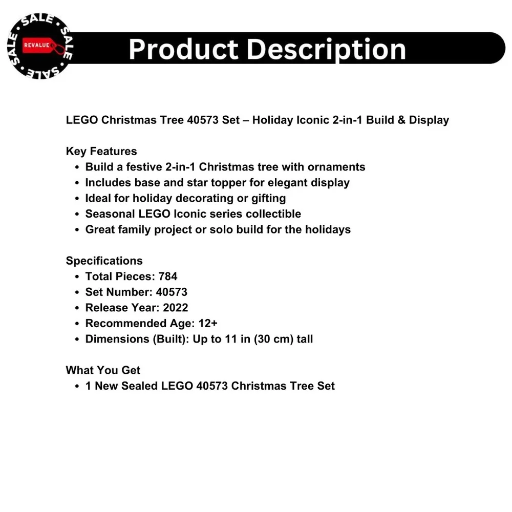 LEGO Christmas Tree 40573 Set – Holiday‎ Iconic 2-in-1 Build & Display